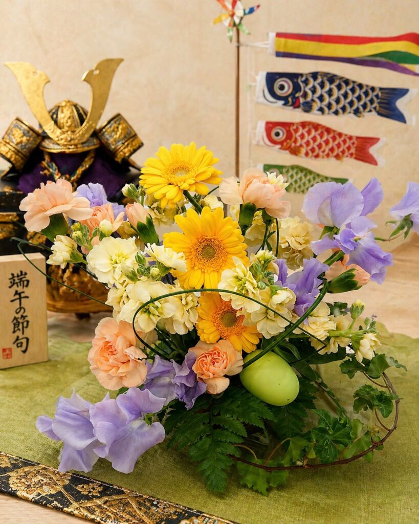 五月の節句をテーマに黄色のガーベラを使った生花アレンジメント教室の案内